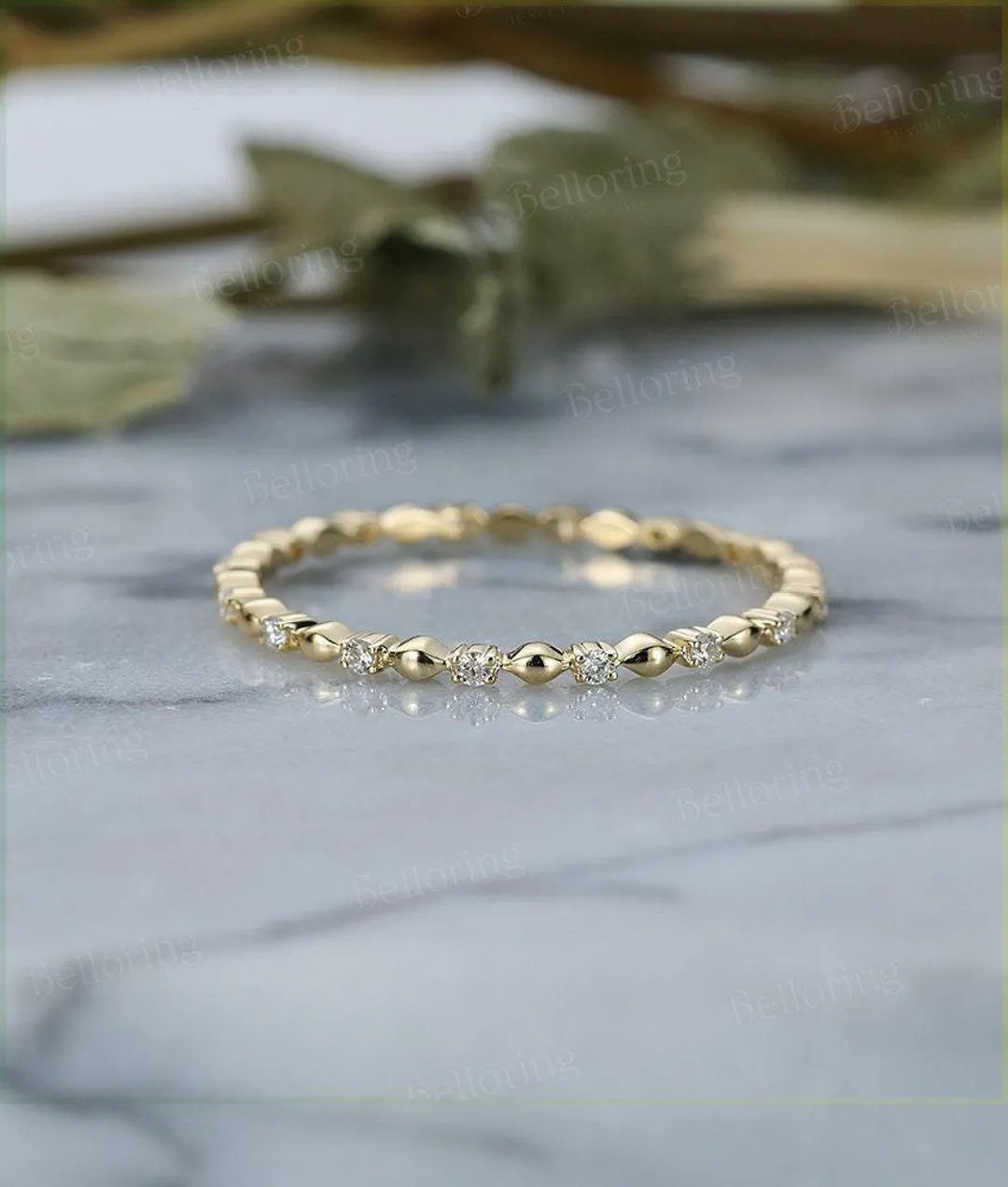 Minimalist Diamond Wedding Band,art Deco Full Eternity Stacking Band,yellow Gold Moissanite Match... | Etsy (US)