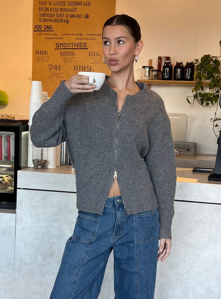 Lexene Zip Through Jumper Grey | Princess Polly US