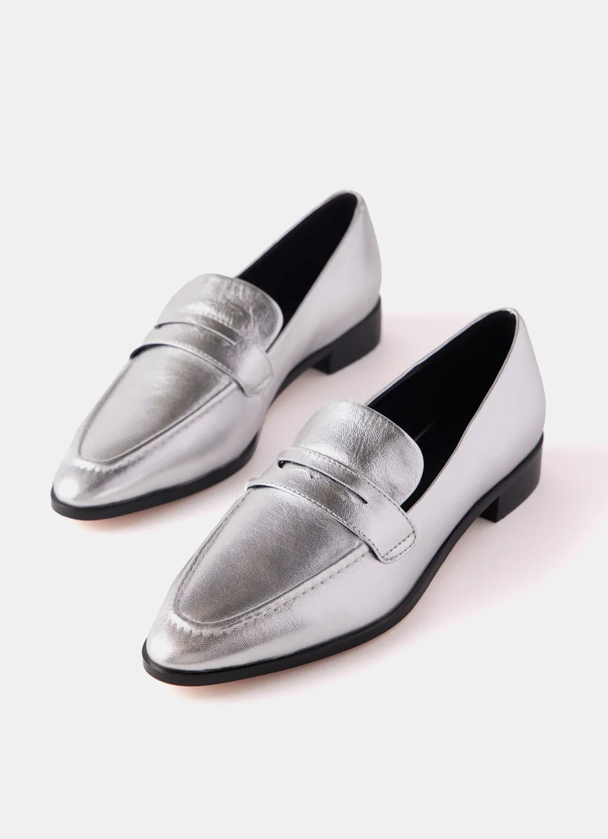 Silver Leather Loafers | Mint Velvet