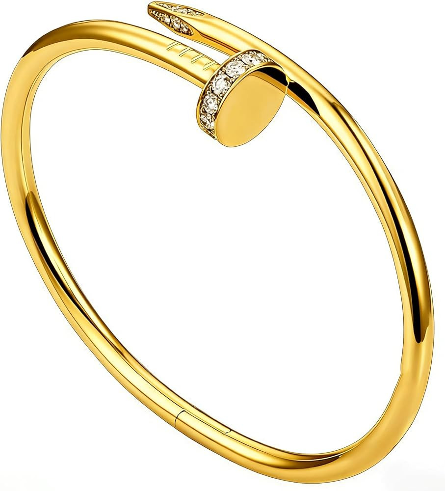 18K Gold Nail Bracelet for Women & Men, Classic Open Cuff Bangle, Fashion Bracelet with Cubic Zir... | Amazon (US)