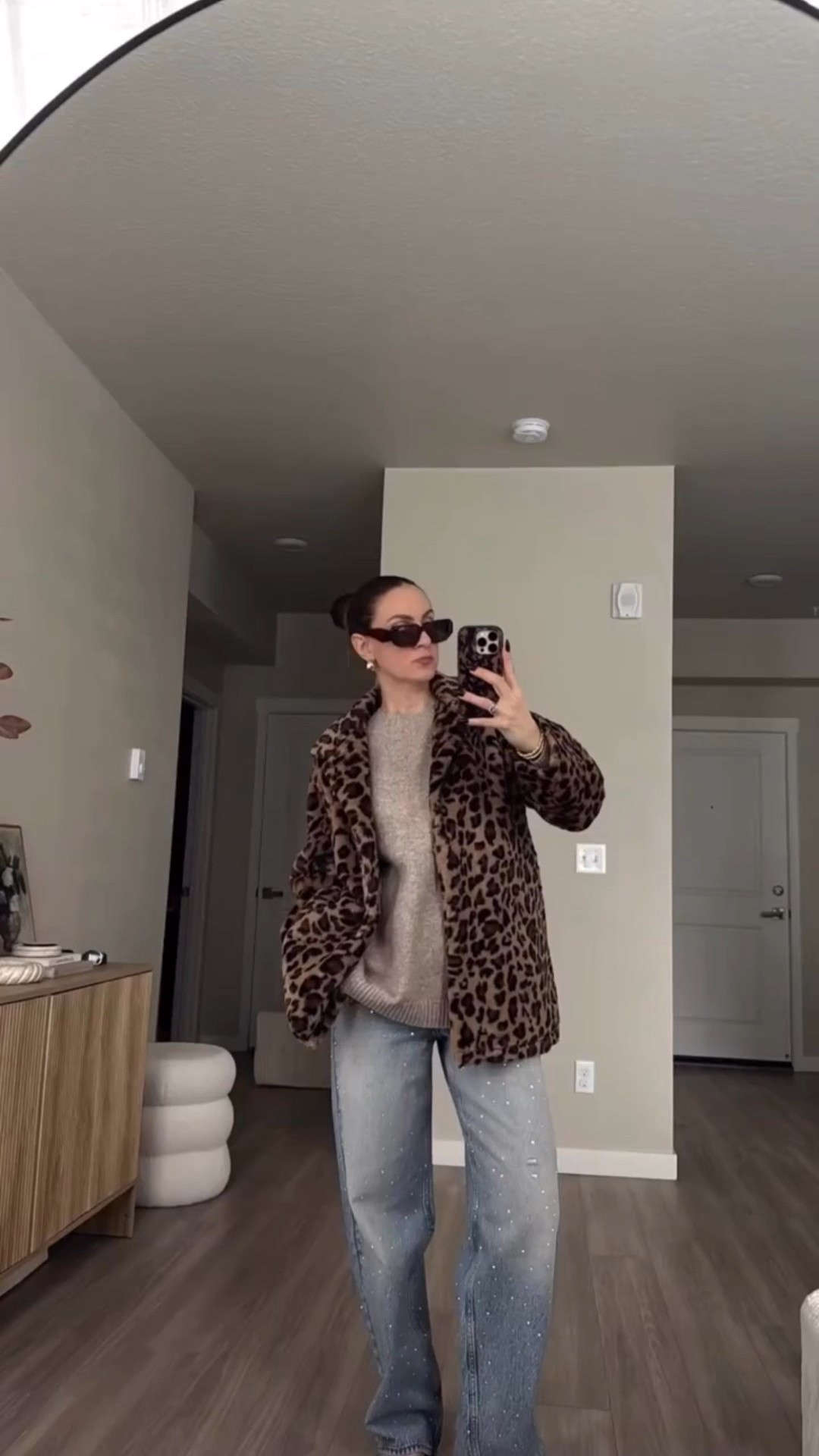 as seen on instagram 

outfit details.  jeans.  leopard coat.  long brown skirt.  brown  maxi skirt cashmere sweater  