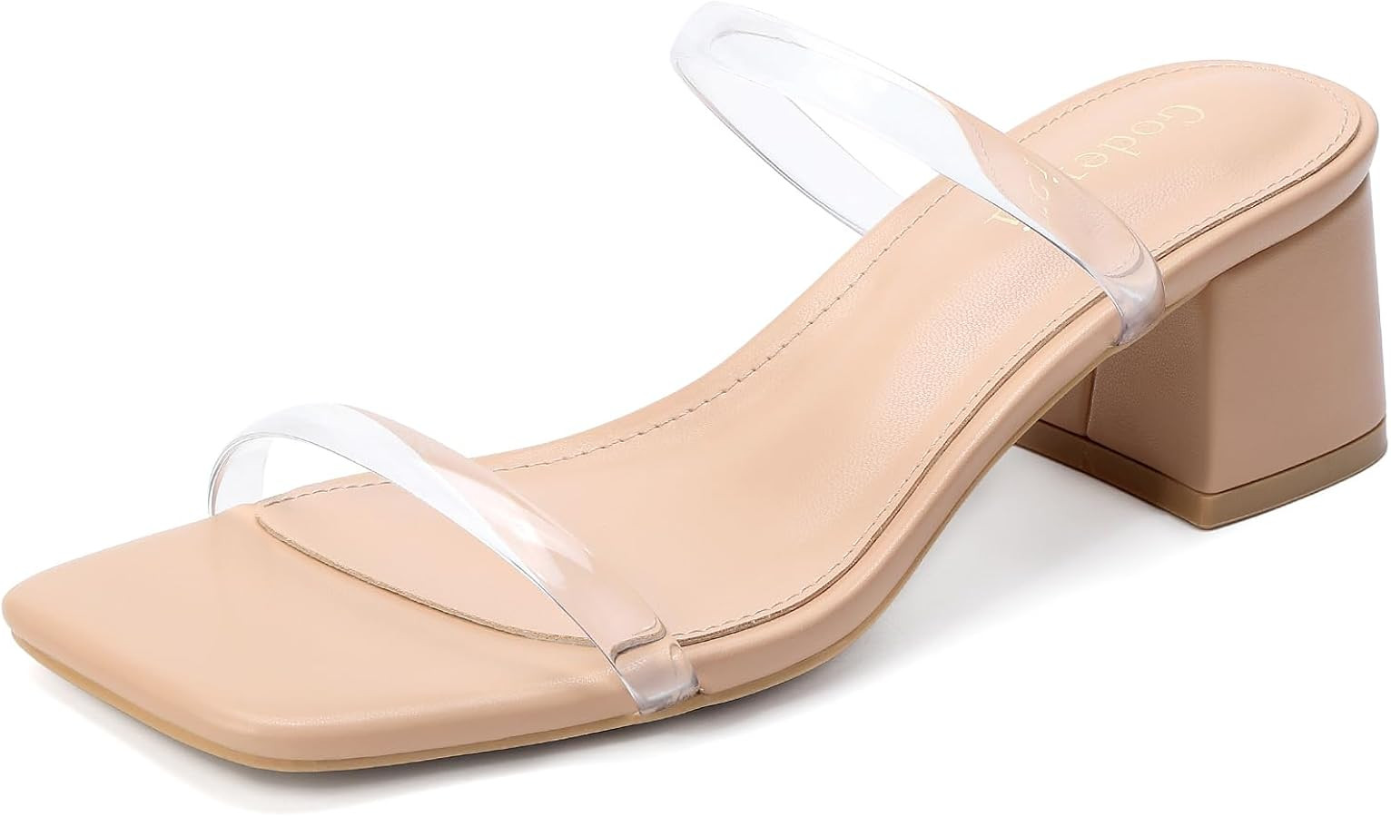Goderci Women's Chunky Block Low Heeled Sandals Two Strap Square Open Toe Slip On Mule Heels | Amazon (US)