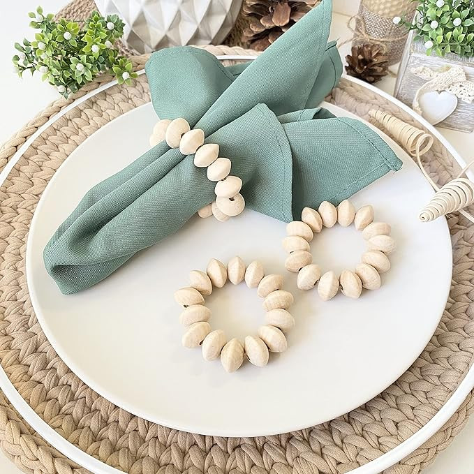 LEBEJUA Napkin Rings Set of 6 - Wood Bead Napkin Rings - Rustic Wooden Napkin Holder Ring for Tab... | Amazon (US)