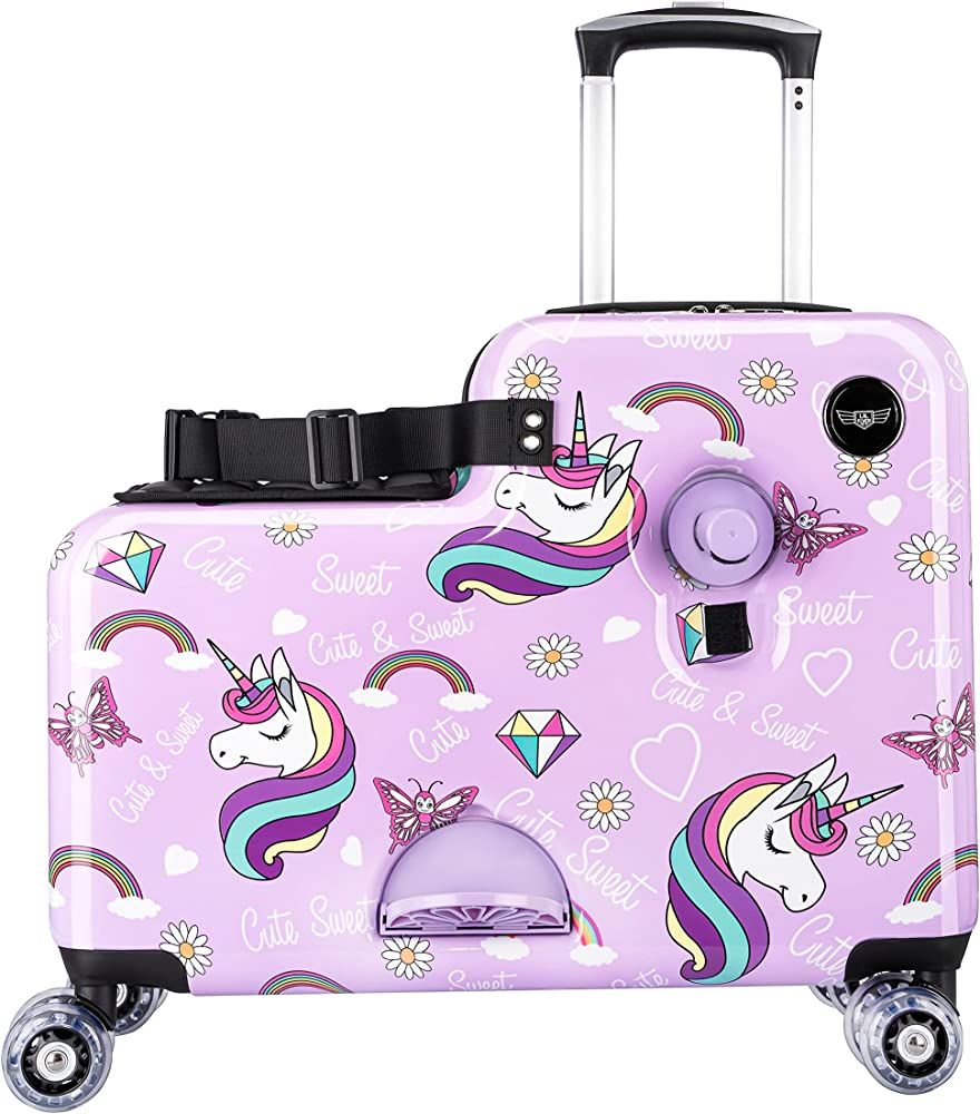Younglingz Lil Flyer 20" kid ride on suitcase child stroller spinner luggage (Glam) | Amazon (US)