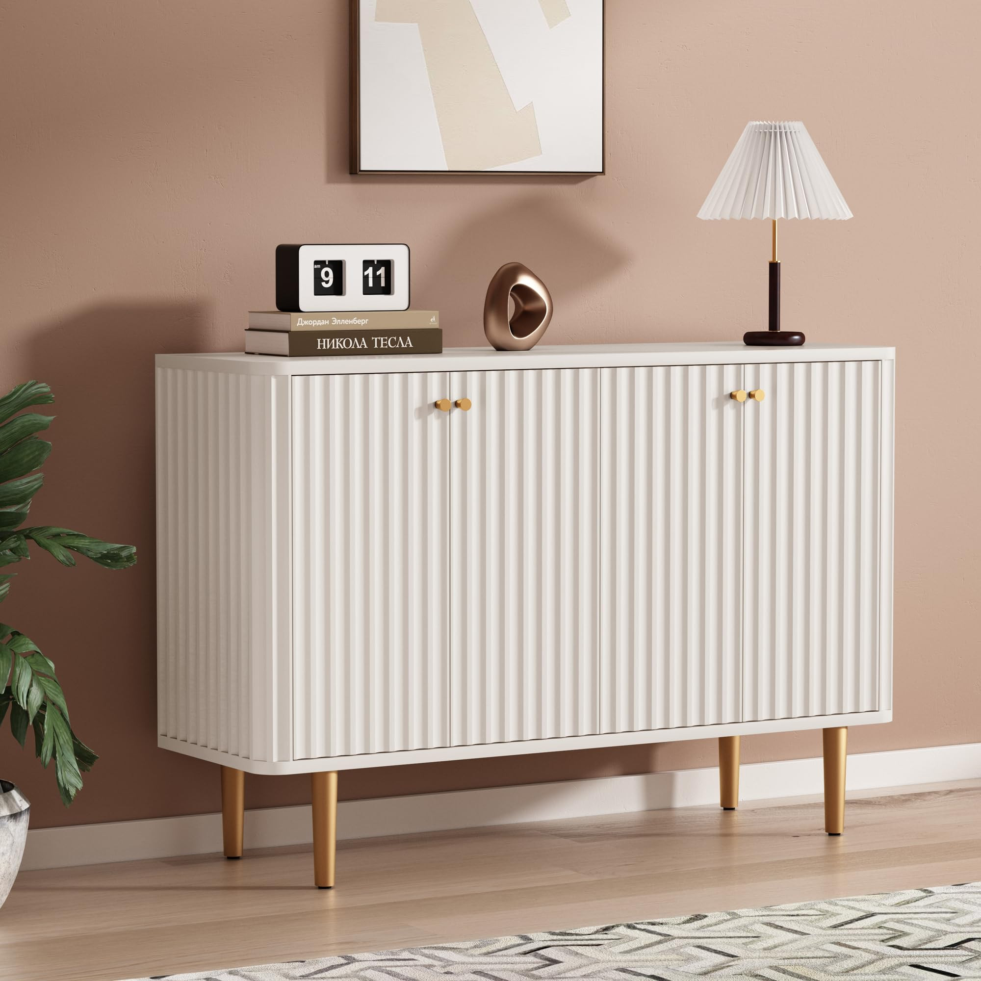 HLR Sideboard Buffet Cabinet, 48" Modern Accent Cabinet with 4 Door and Removable Shelves, Creden... | Amazon (US)