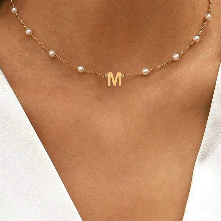 1pc New Vintage Initial Pendant Faux Pearl Chain Necklace For Women Party | SHEIN