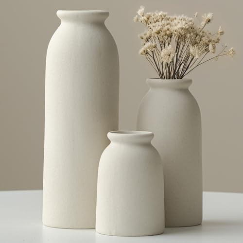Ceramic Vase Set-3, Small Flower Vases for Decor, Modern Boho Farmhouse Style, Decorative Vases for Pampas Grass & Dried Flowers, Distressed Finish (Beige) | Amazon (US)