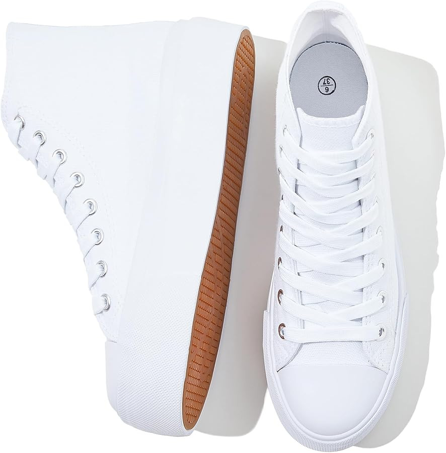 FRACORA Womens High Top Canvas Shoes White Black Platform Sneakers Lace Up Shoes for Women | Amazon (US)
