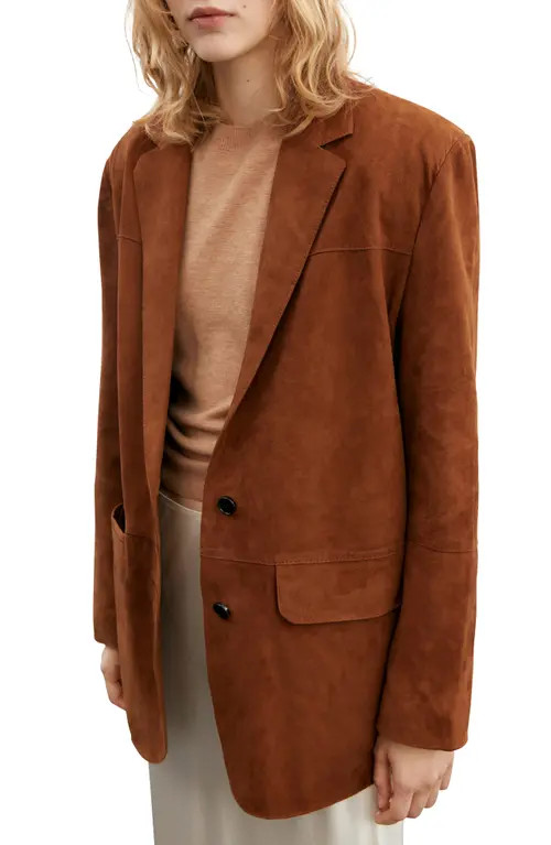 MANGO Oversize Suede Blazer in Medium Brown at Nordstrom, Size Small | Nordstrom