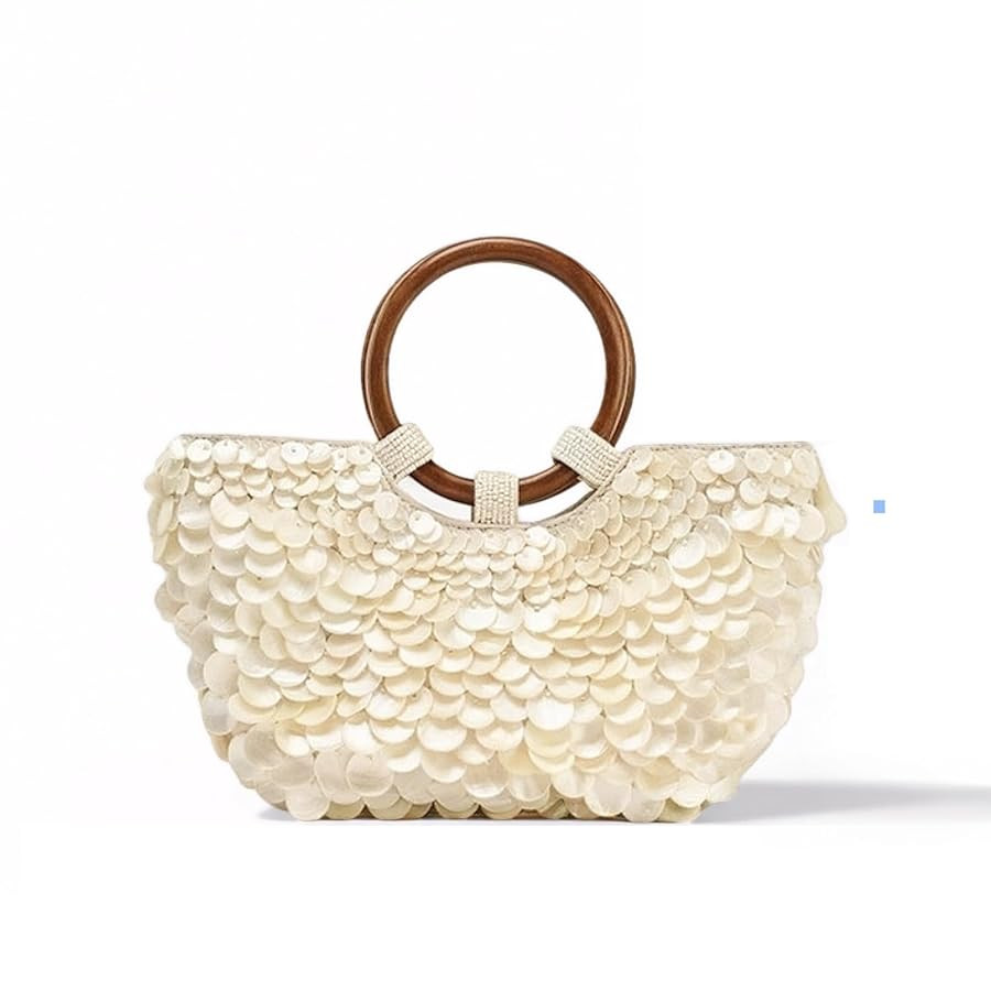 Handmade Beaded Bag, Seashell Bag, Beaded Purse, Shell Purse for Women - Luxury Pearl Sequin Clut... | Amazon (US)