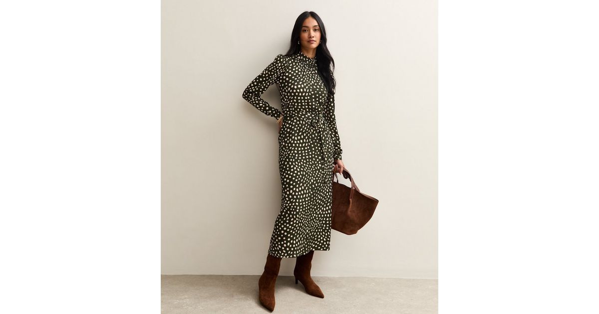 Green Spotty High Neck Midi Dress | New Look | New Look (UK)