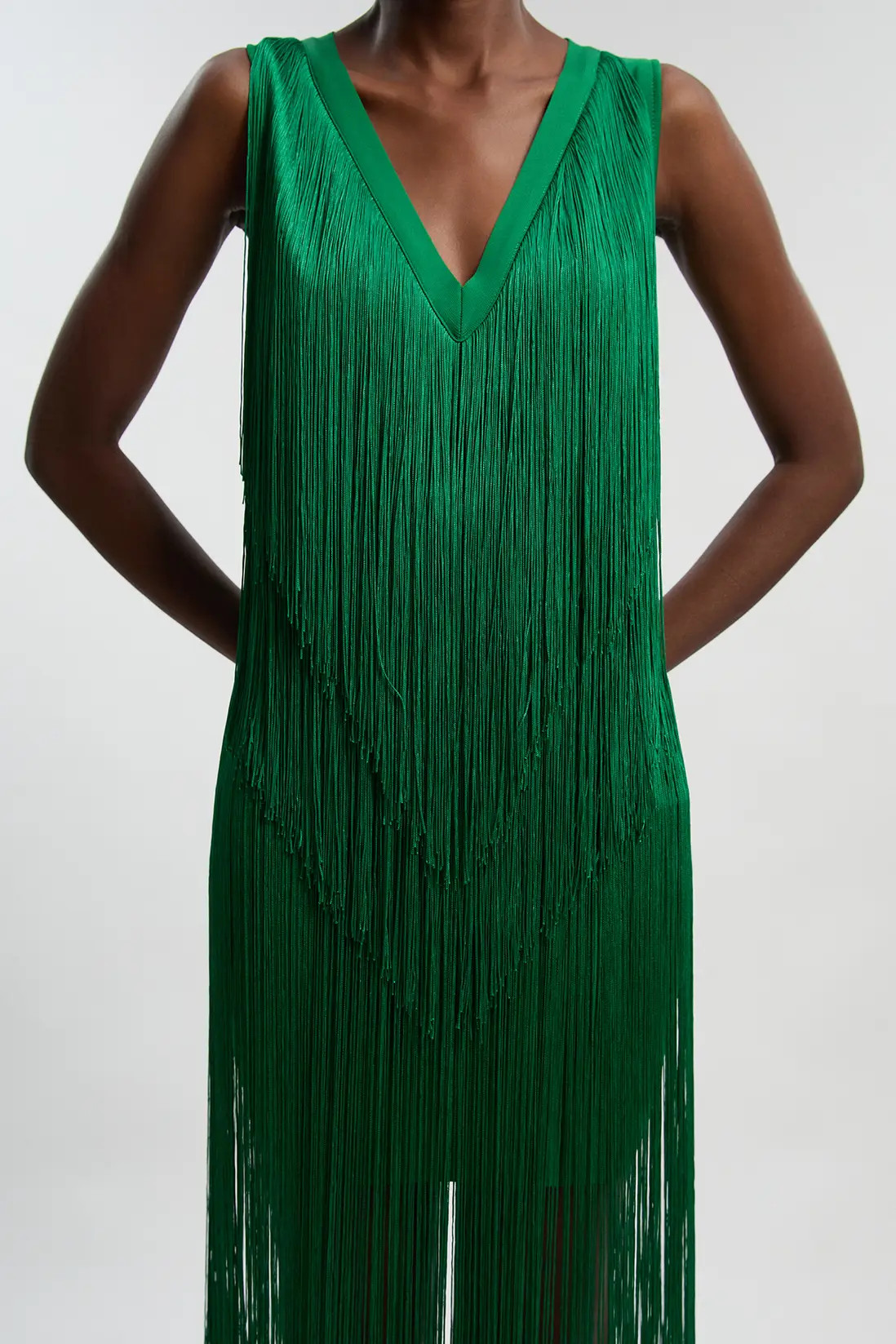 Fringe Bandage V Neck Knit Midi Dress | Karen Millen