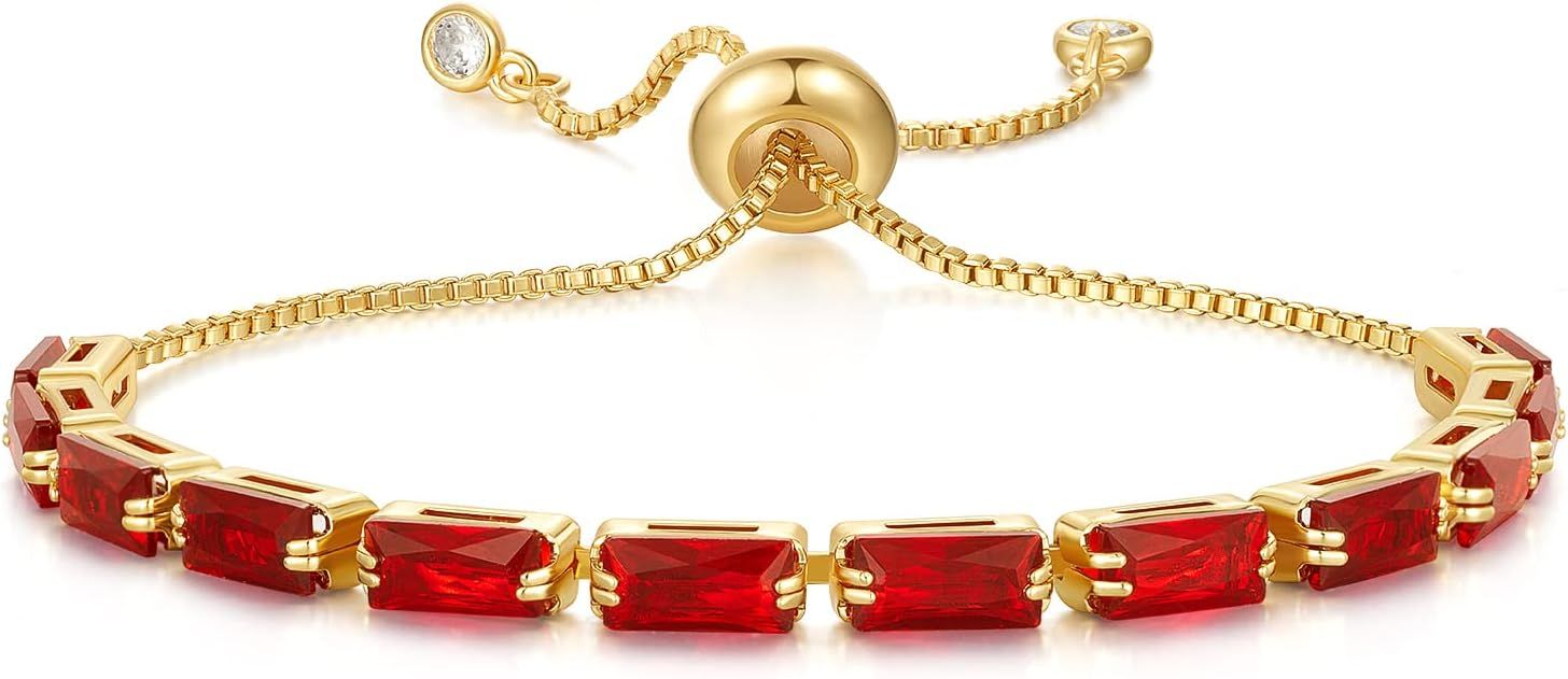 KissYan Tennis Bracelet for Women, 14K Gold Plated Cubic Zirconia Adjustable Slider Bracelets Tre... | Amazon (US)