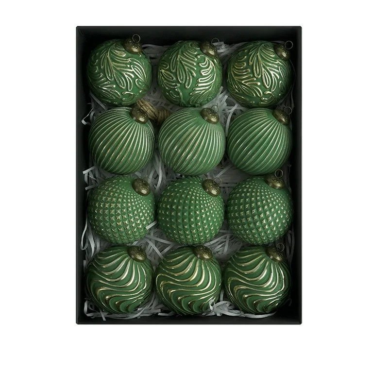 Farmhouse Ball Ornaments (Set of 12, Antique Green); Distressed Metal Glass Ball Vintage Style Ch... | Walmart (US)