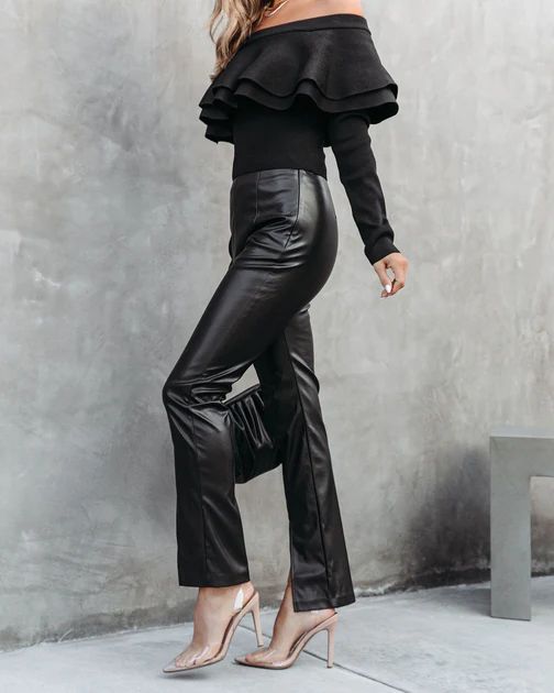 Sandra Faux Leather Split Hem Pants - Black | VICI Collection