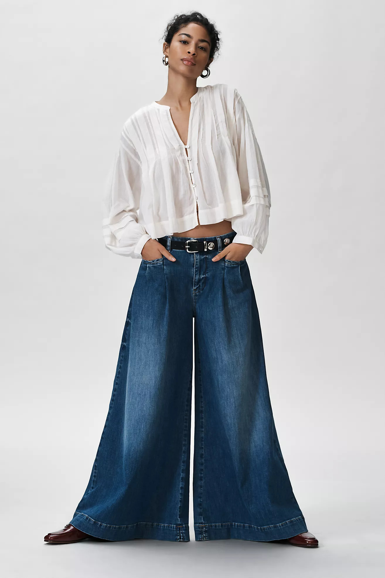 Pilcro Pleated Palazzo High-Rise Wide-Leg Jeans | Anthropologie (US)