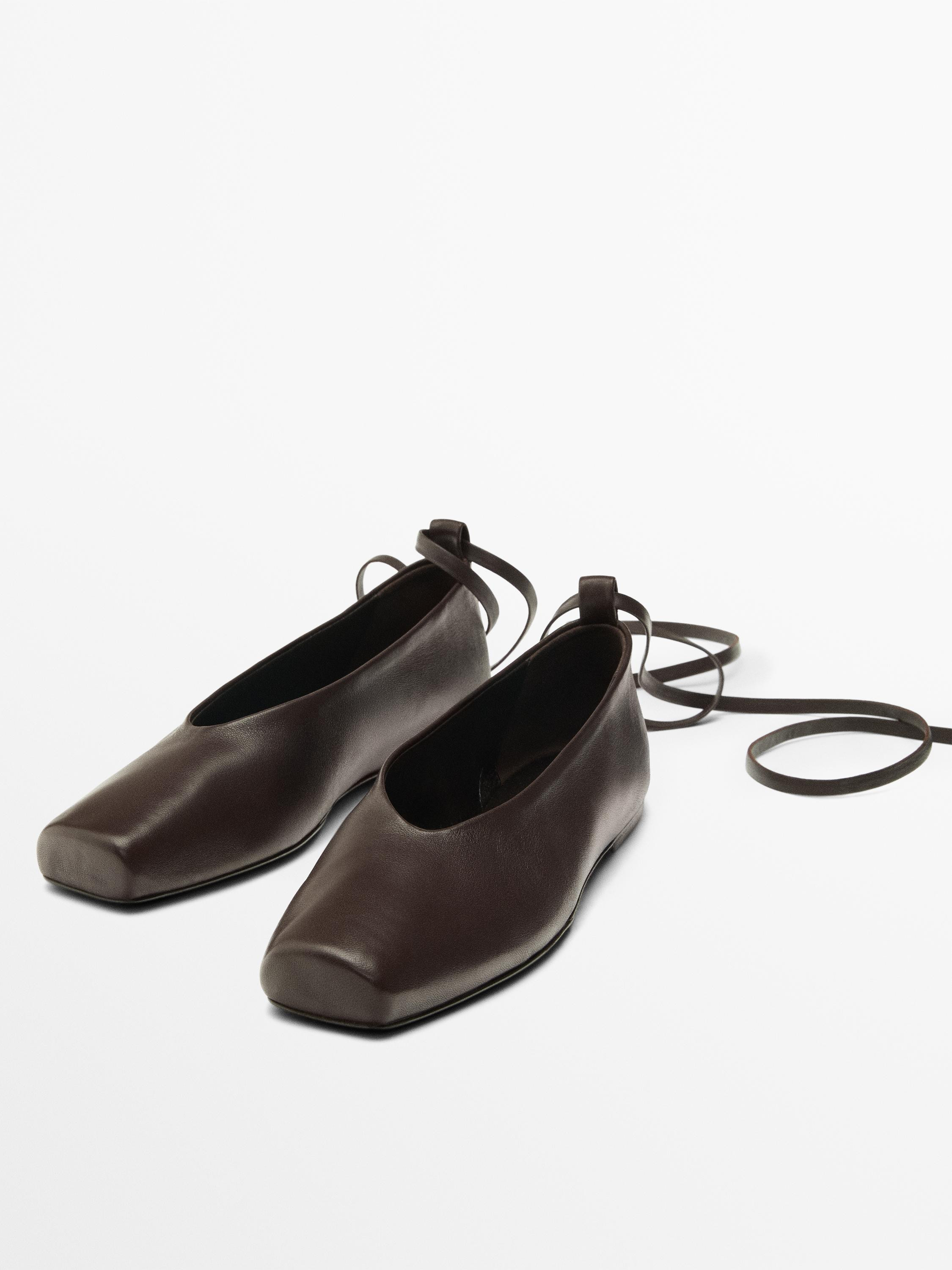 Tied leather ballet flats | Massimo Dutti US