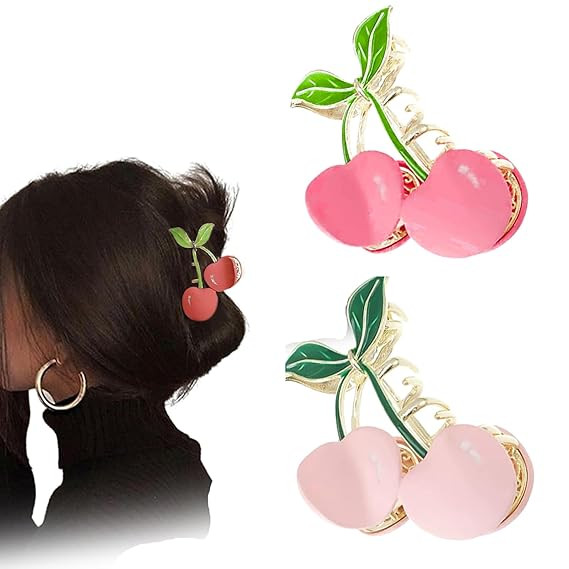 Hair Claw Clips for Women, 2Pcs Large Non-Slip Strong Metal Cherry Butterfly Sparkly Hair Jaw Cli... | Amazon (US)