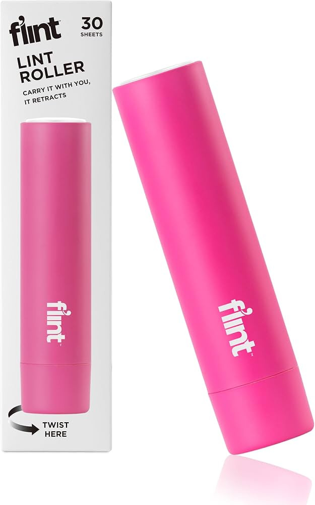 Flint Classic Pink Retractable Mini Lint Roller with 30 Extra Sticky Sheets, Small and Portable L... | Amazon (US)