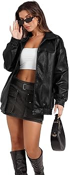 Sampeel Leather Jacket Women Faux Oversized Motorcycle Bomber Coats 2025 Fall Fashion Outfits Win... | Amazon (US)