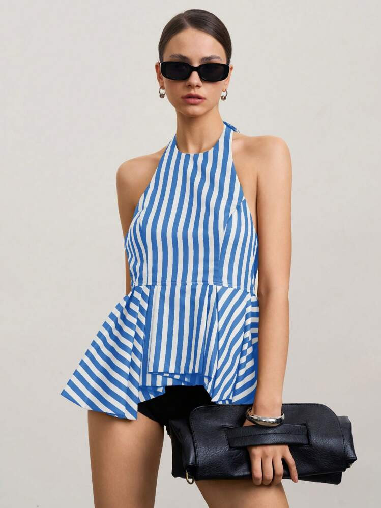 COSMINA Women's Sexy Backless Halter Neck Striped Tank Top, Summer | SHEIN