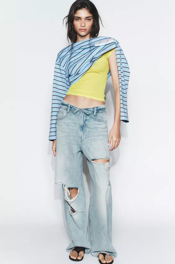STRIPED T-SHIRT WITH SLOGAN | Zara UK