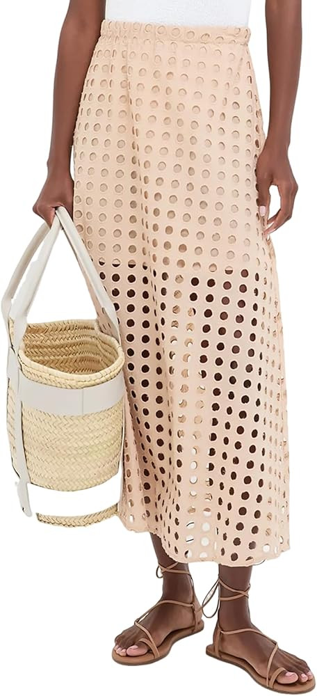Ailoqing 2025 Summer Casual Long Skirt for Women Cotton Eyelet Beach Maxi Skirt with Underneath | Amazon (US)