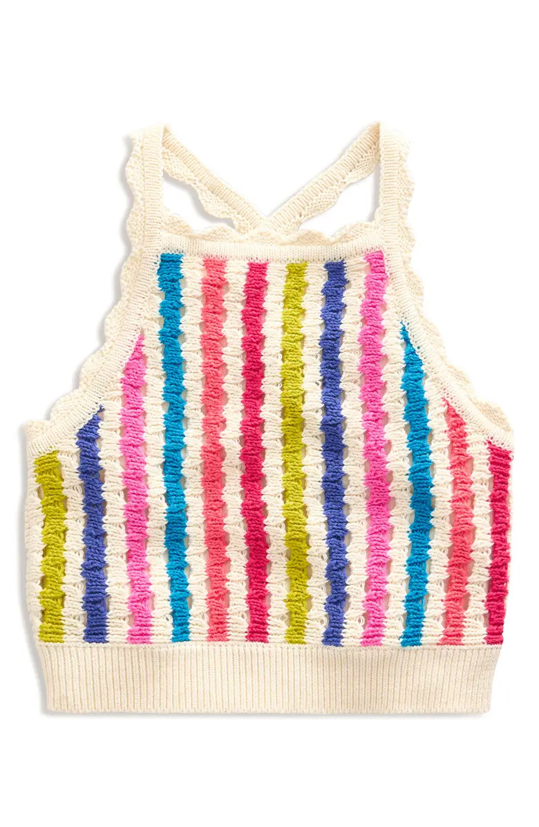 Mini Boden Kids' Stripe Crochet Knit Crossover Top | Nordstrom | Nordstrom