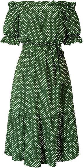 Women's Plus Size Polka Dot Off The Shoulder Ruffle Beach Maxi Dress | Amazon (US)