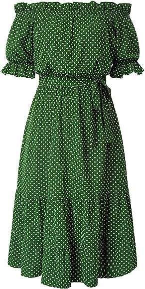 Women's Plus Size Polka Dot Off The Shoulder Ruffle Beach Maxi Dress | Amazon (US)