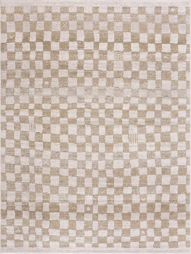 BoutiqueRugs Yellow Checkered 9x12 Large Area Rug Contemporary Cream Gold Benjy Great Room Open C... | Amazon (US)