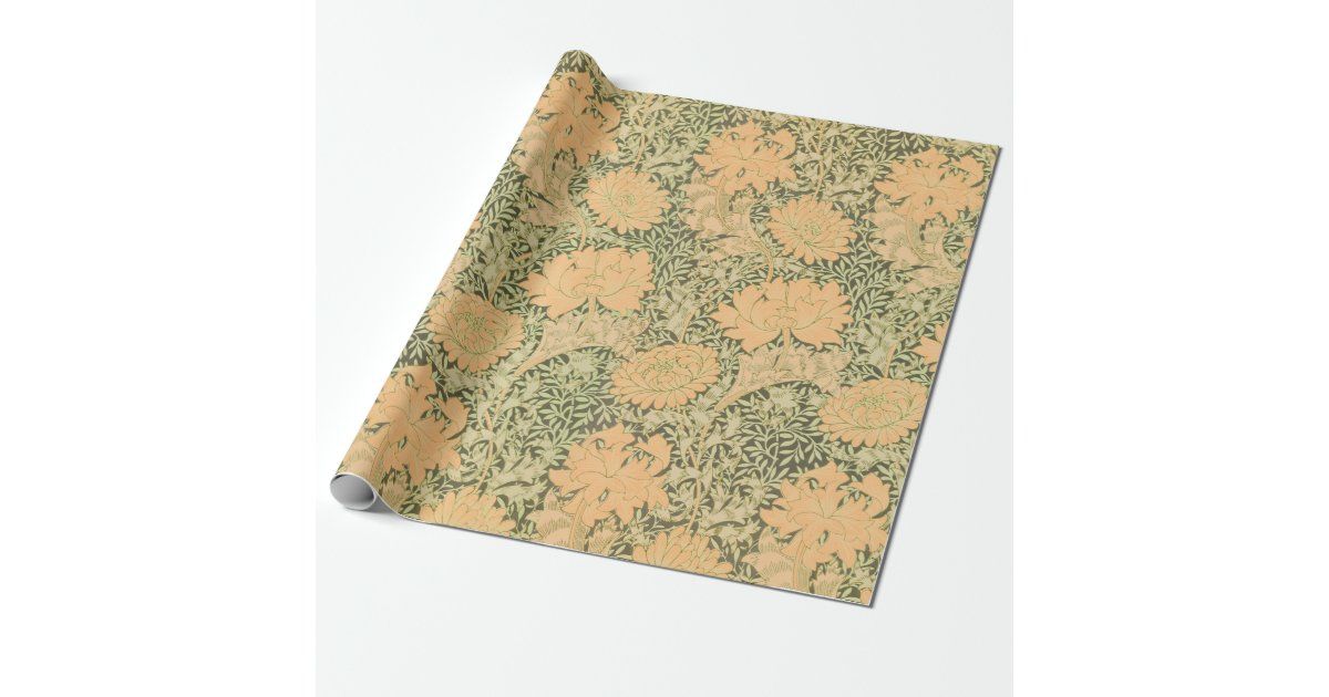WILLIAM MORRIS ORANGE AND GREEN WRAPPING PAPER | Zazzle