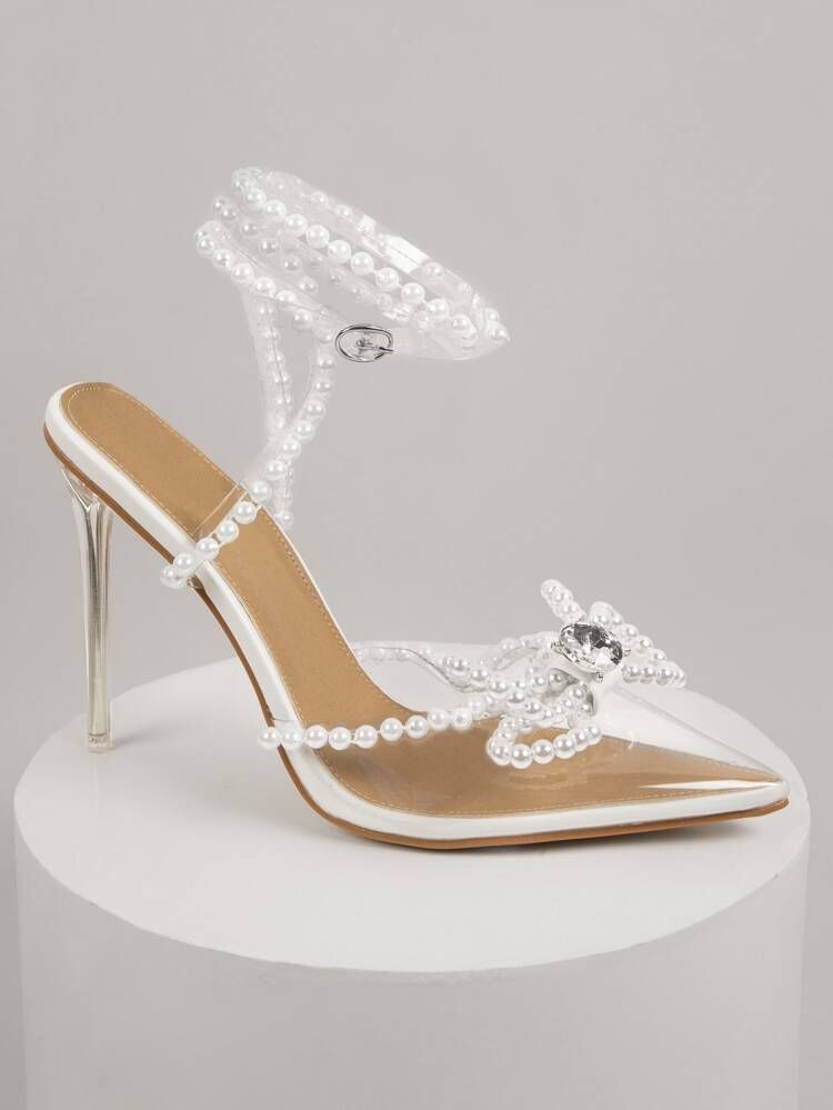 Clear Closed Pointy Toe Pearl Straps Stiletto Heels | SHEIN