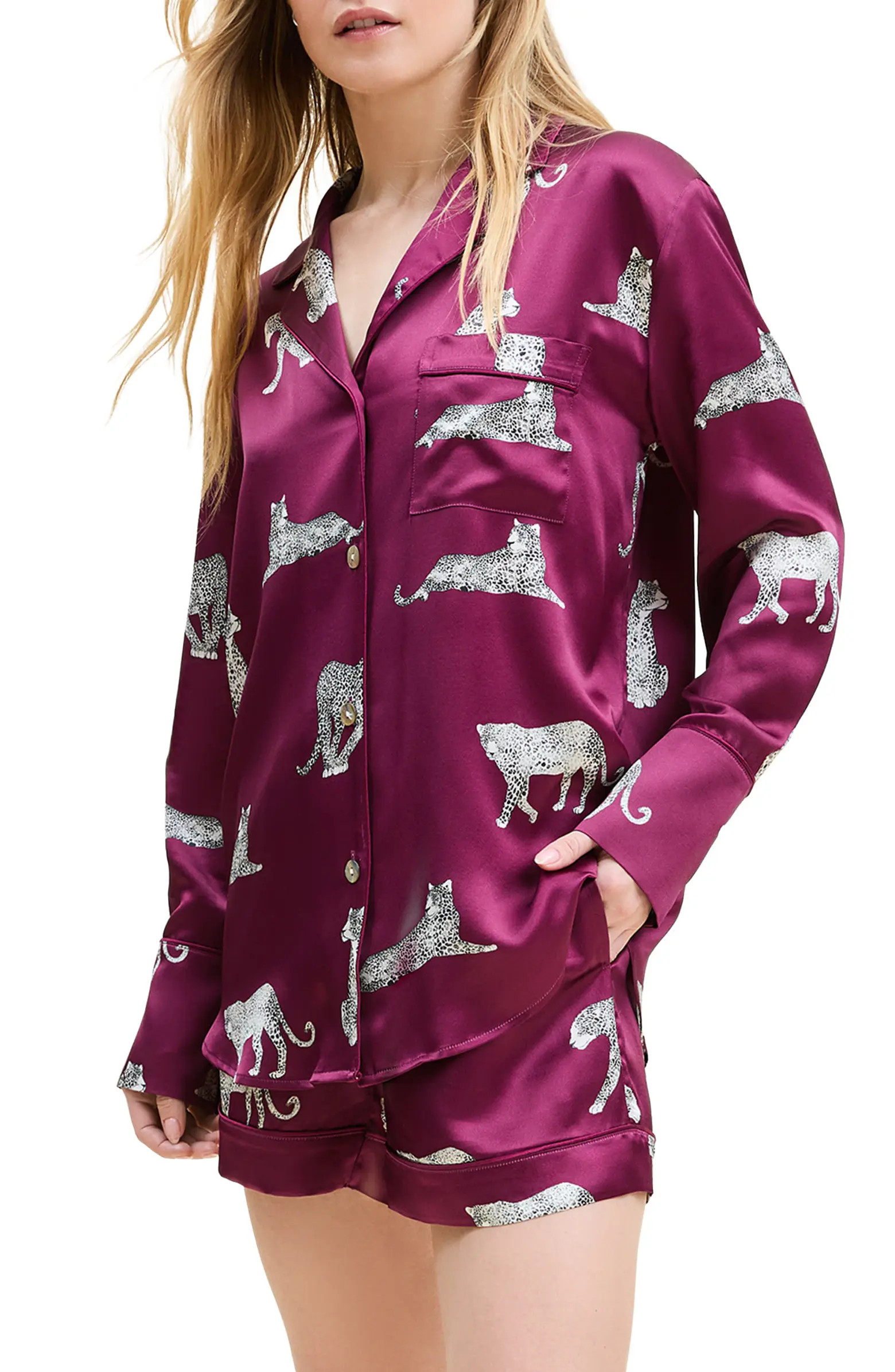 Panthre de Nuit Piped Silk Satin Short Pajamas | Nordstrom