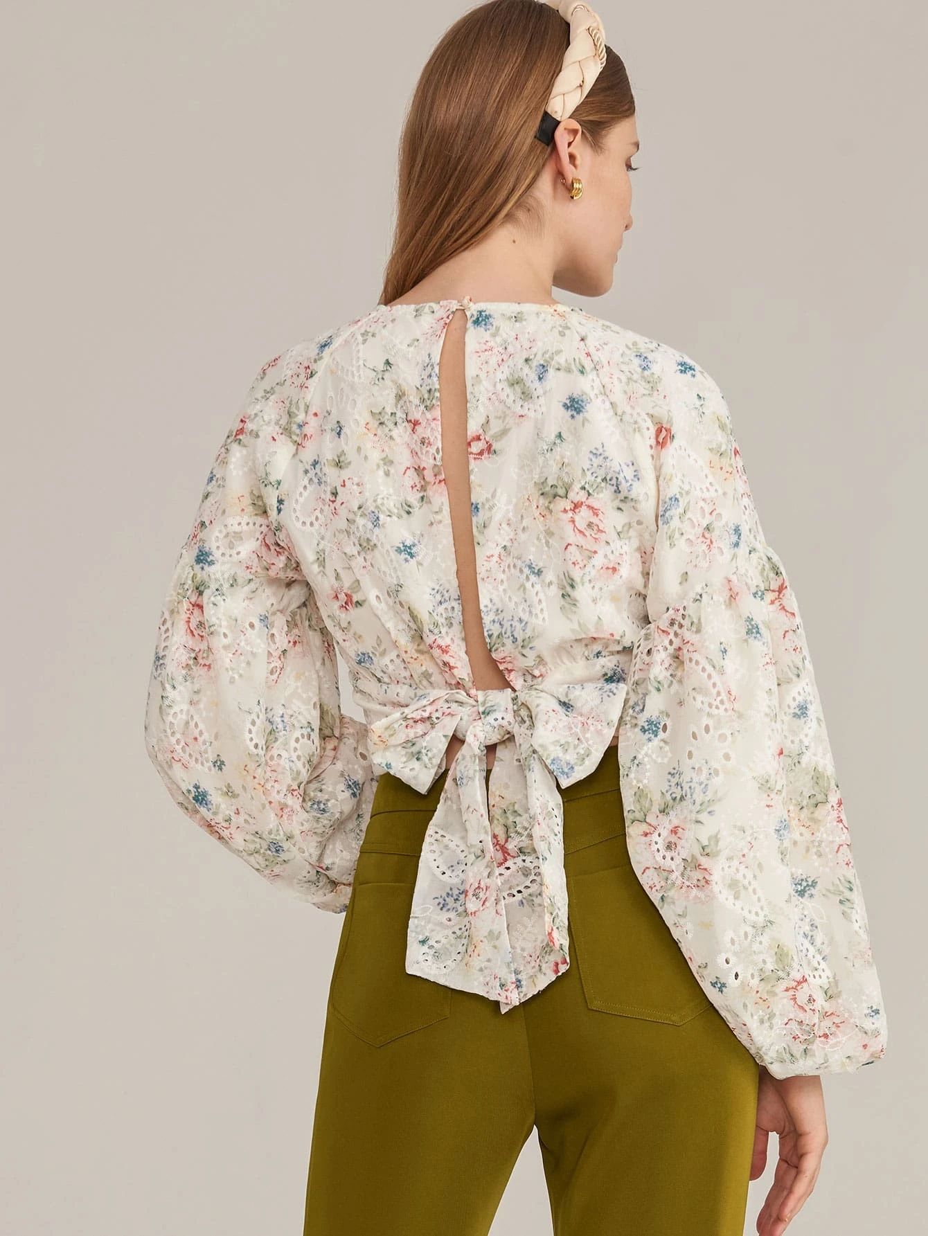 MOTF PREMIUM VOLUMINOUS SLEEVE TIE BACK FLORAL TOP | SHEIN