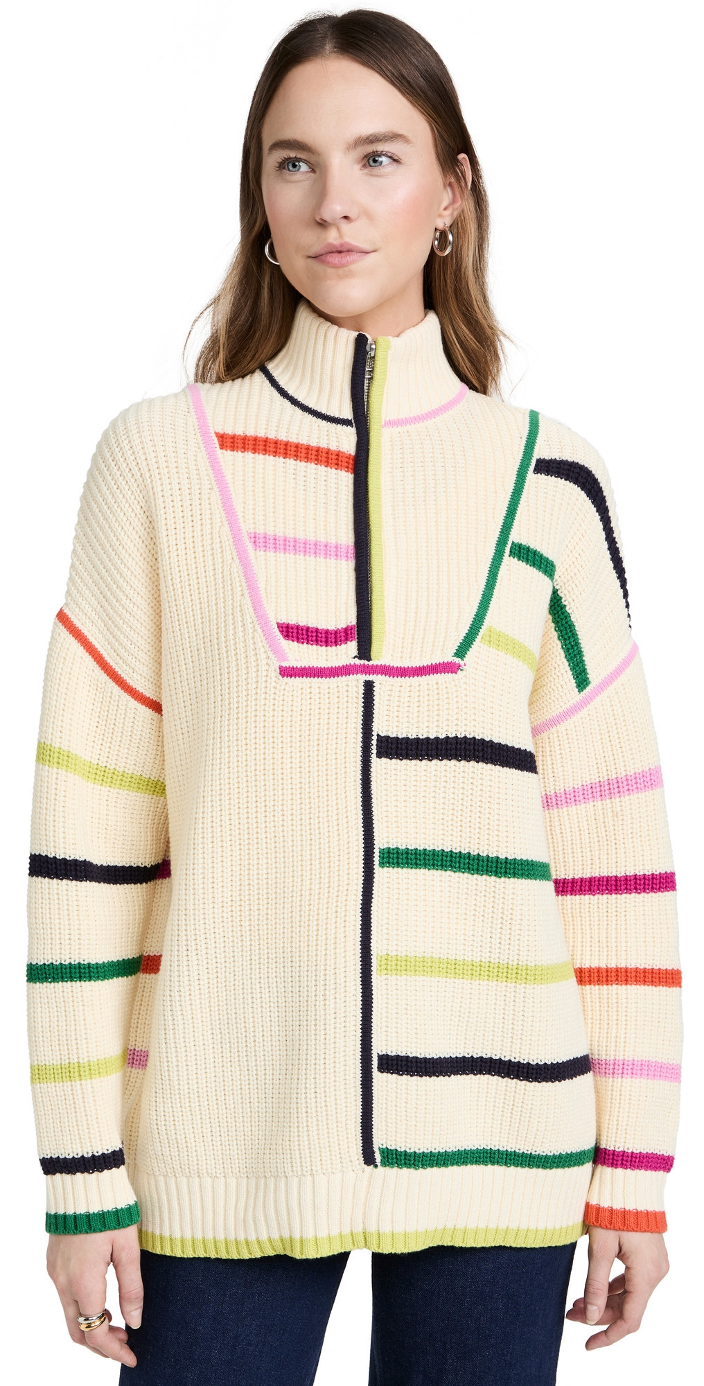 STAUD Hampton Sweater Cream Rainbow Multi XL | Shopbop