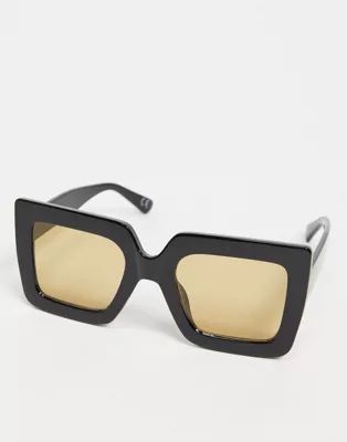 ASOS DESIGN chunky frame 70s sunglasses with light brown lens in black | ASOS (Global)