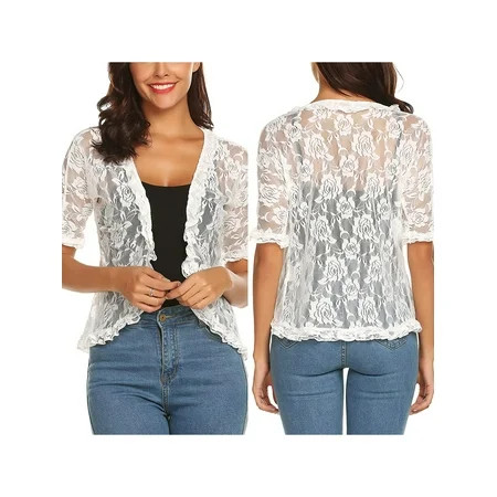 Cathery Lace Sheer Cardigan Short Sleeve Ruffle Open Front Tops for Women Dressy | Walmart (US)