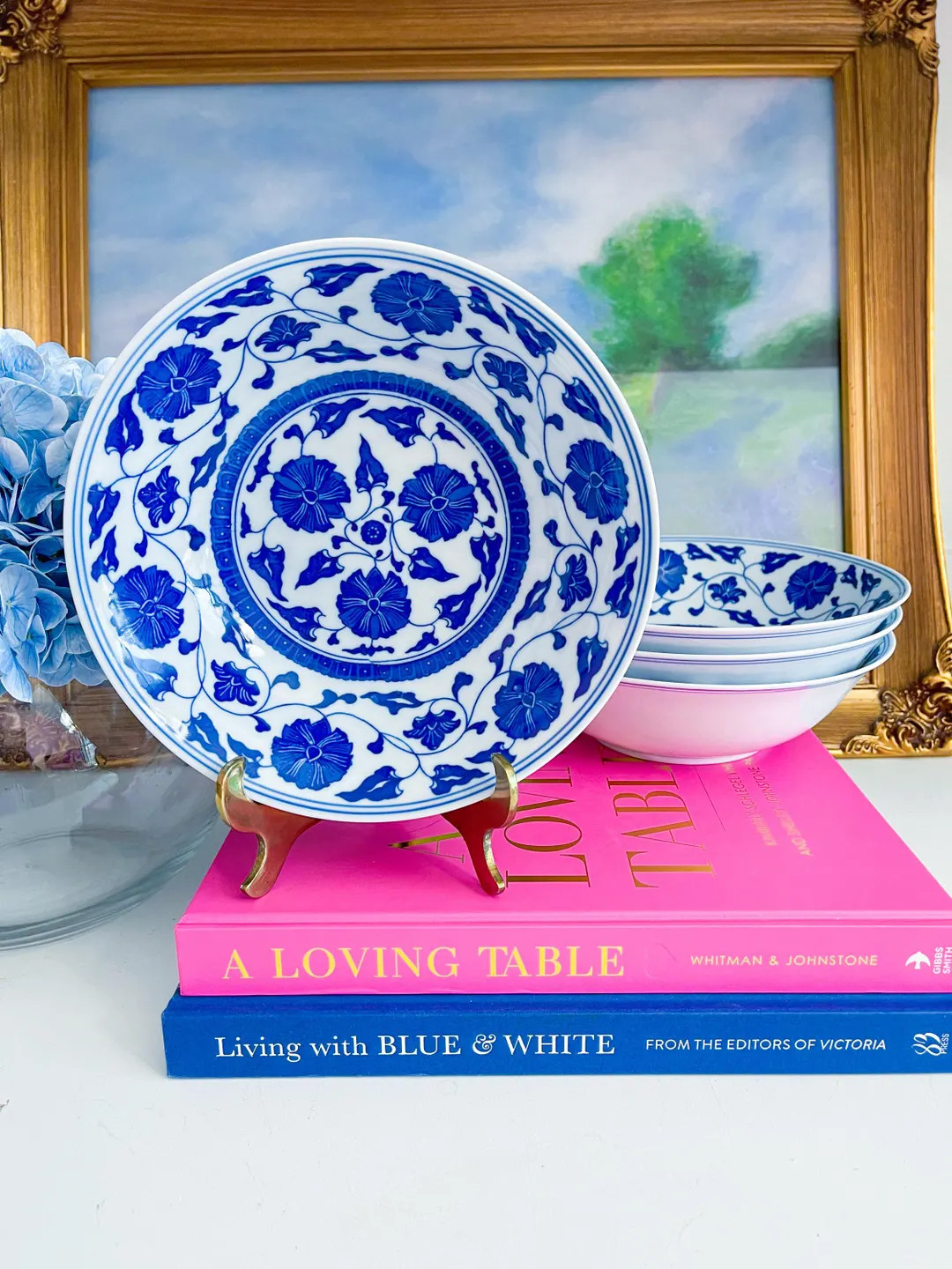 Set of 2 Vintage 7.5 Blue and White Food Safe Serving Bowls Chinoiserie Chic, Grandmillennial Sty... | Etsy (US)