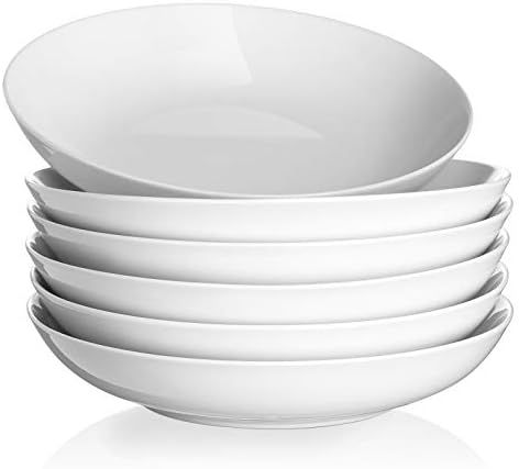 Y YHY 40oz Pasta Bowls, Large Salad Pasta Bowl Set of 6, Shallow Ceramic Soup Bowls, White Bowl S... | Amazon (US)