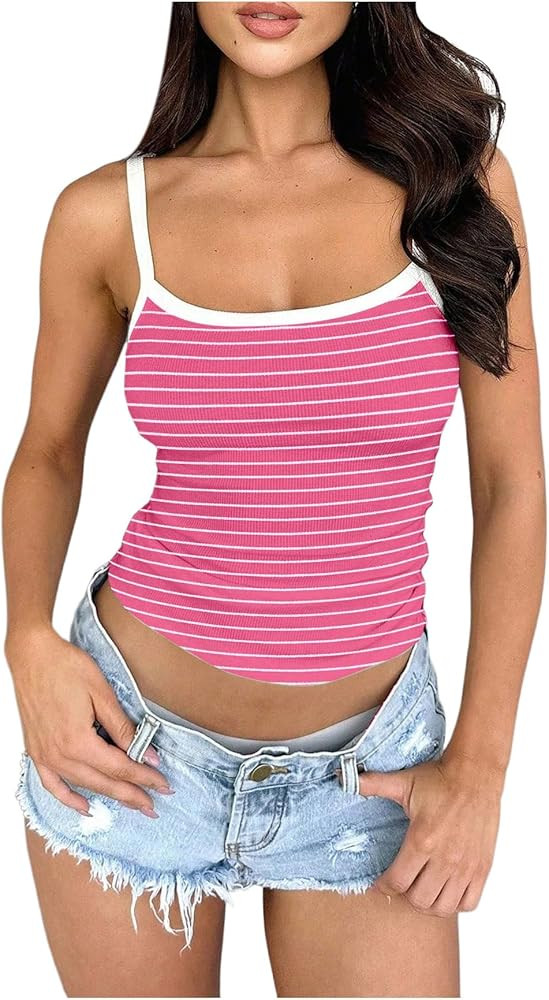 WDIRARA Women's Striped Cami Top Sleeveless Camisole Y2k Fitted Crop Tops | Amazon (US)