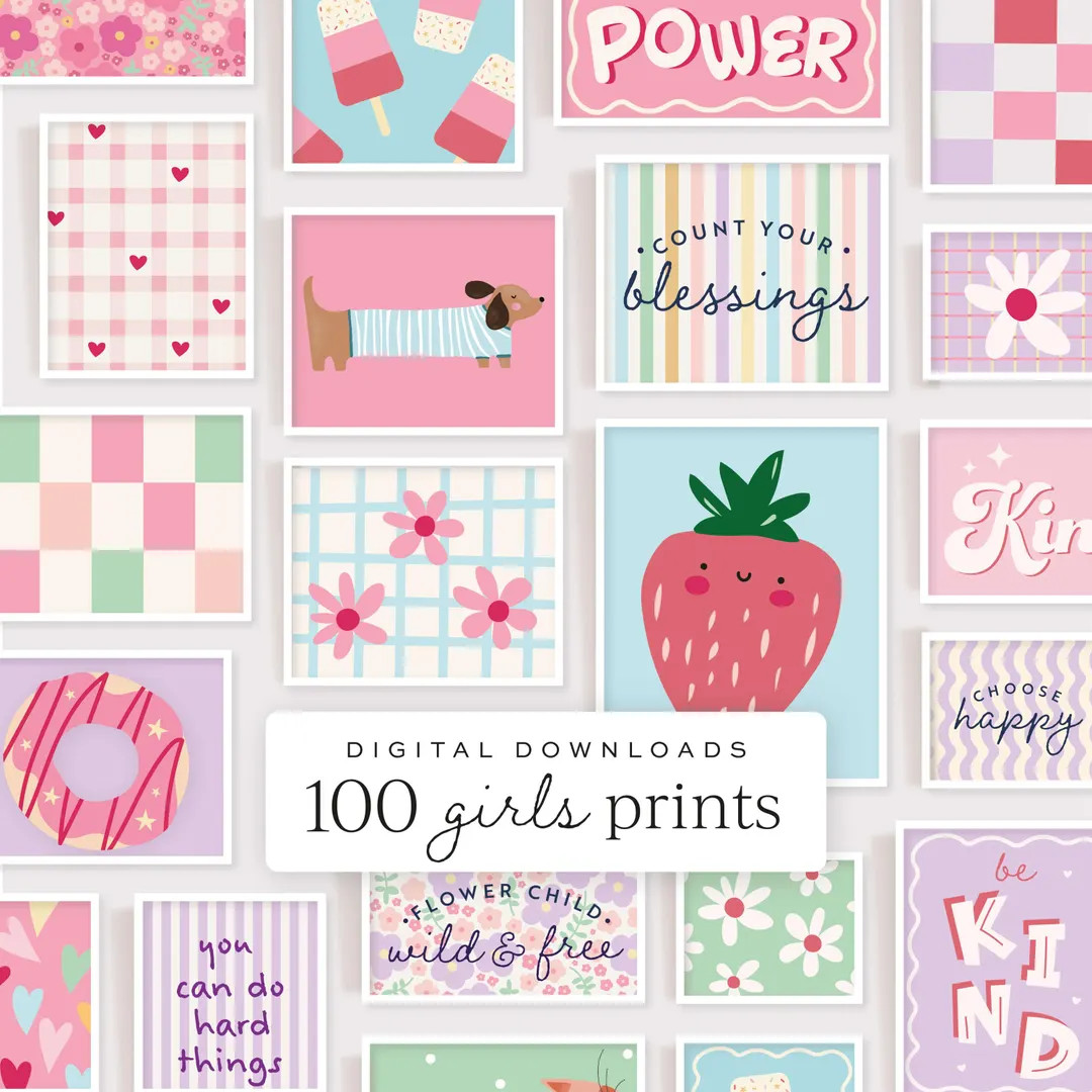 Nursery Wall Art Set For Girls | Girls Room Prints | Wall Art Set for Playroom Kids Room | Positi... | Etsy (US)