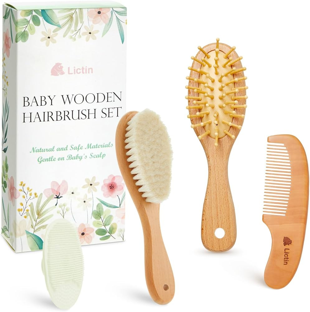 Lictin Baby Hair Brush and Comb Set, 4 Pcs Newborn Hair Brush with Soft Bristle, Natural Goat Hai... | Amazon (UK)