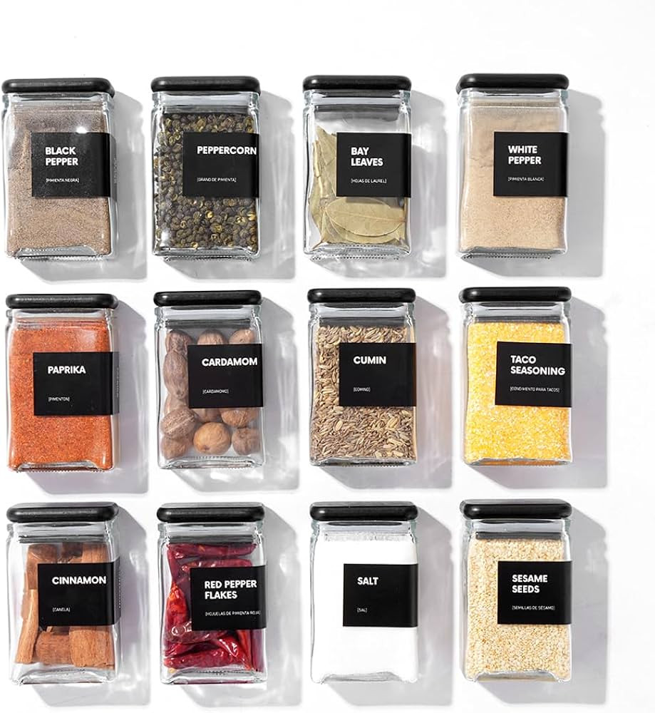 Glass Spice Jars with Labels, 4oz Glass Jars with Bamboo Lids, Square Spice Jars with Labels, Emp... | Amazon (US)