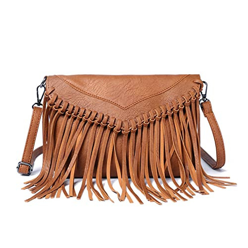 Oweisong Fringe Crossbody Purse for Women Western Cowgirl Purse Leather Tassel Fanny Packs Black Shoulder Handbags | Amazon (US)