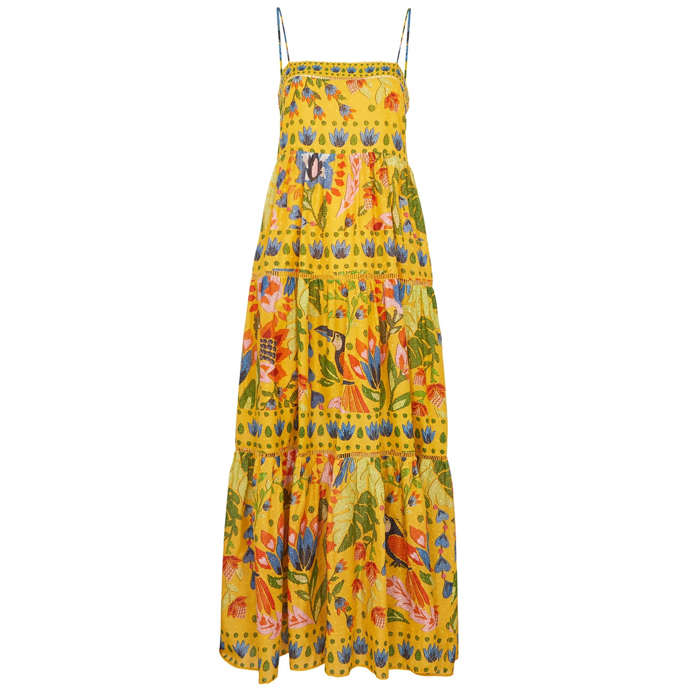 Farm Rio Summer Garden Printed Cotton Maxi Dress - Yellow - M | Harvey Nichols (Global)