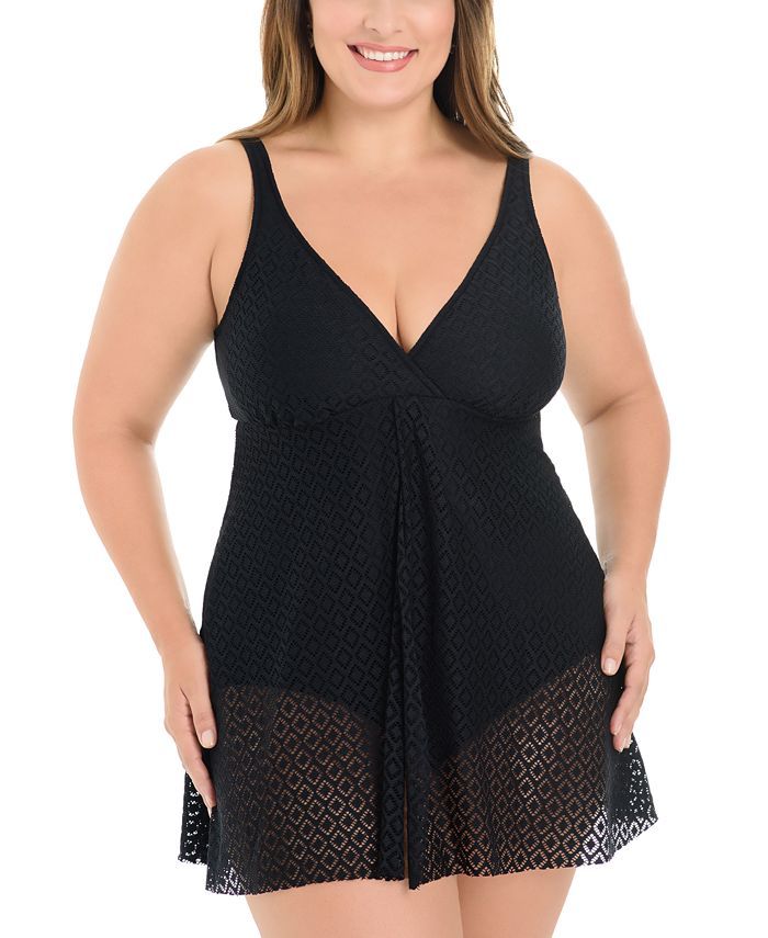 Plus Size Crochet Flyaway Tummy-Control Swimdress, Created for Macy's | Macys (US)
