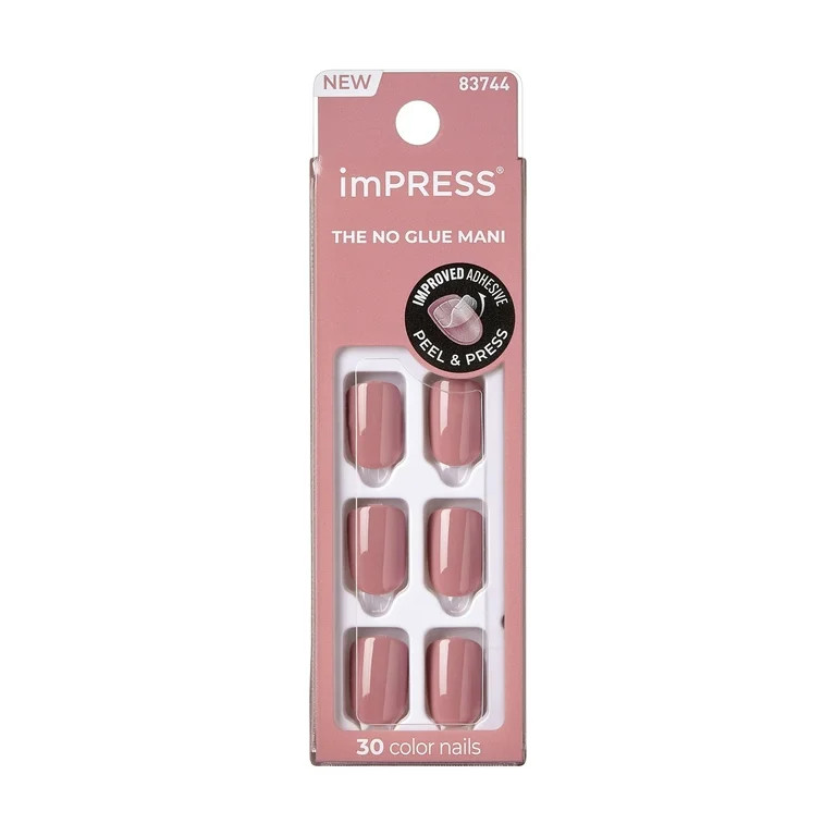 KISS imPRESS No Glue Needed Press On Nails, Color, Petal Pink, Pink, Short Squoval, 30 Count | Walmart (US)