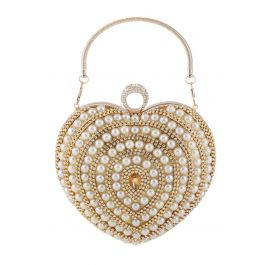Heart Shape Pearl Decor Clutch in Gold | Chicwish