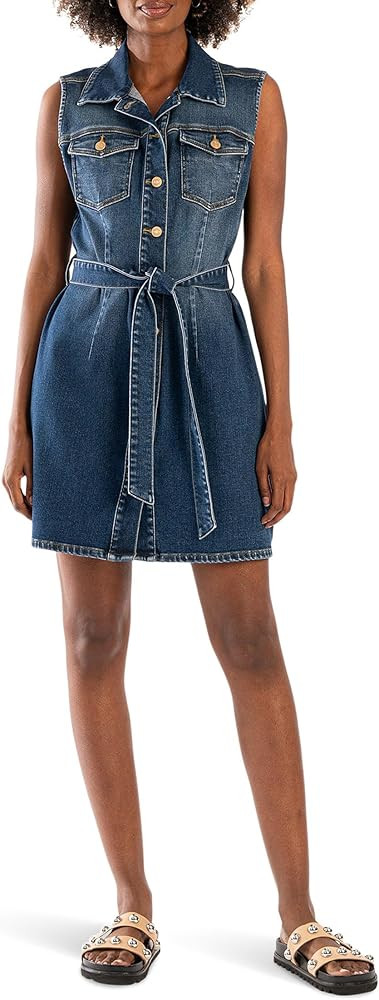 KUT from the Kloth Women's Della-Sleeveless Dress W/Belt Tie | Amazon (US)